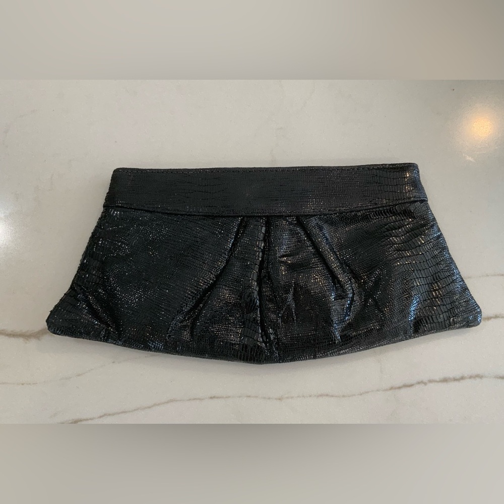 LAUREN MERKIN Black Textured Clutch